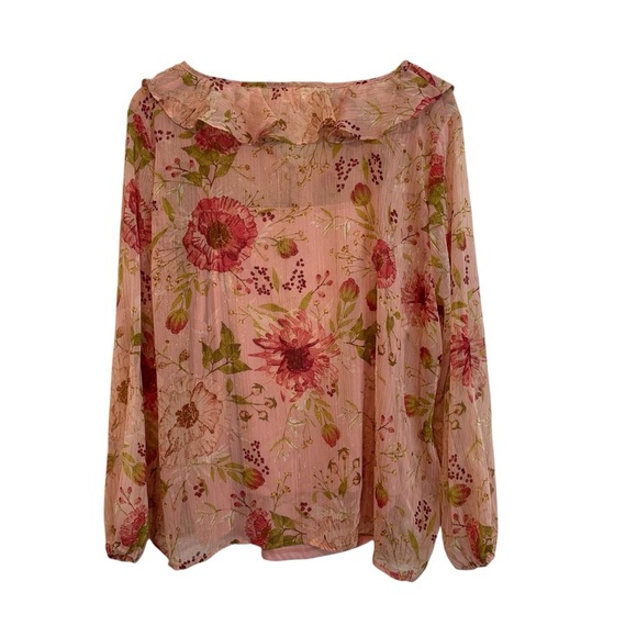 Women's XL Blush Pink Floral Ruffle Layered Shabby Chic Flowy Soft Blouse - Picture 4 of 4